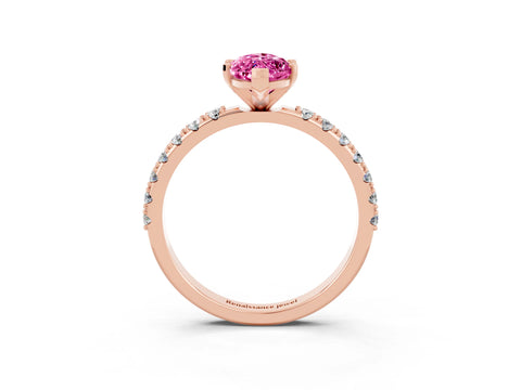 Rose gold Marquise Cut Pink Sapphire Solitaire Pavé Band with Four-Prong Setting_27