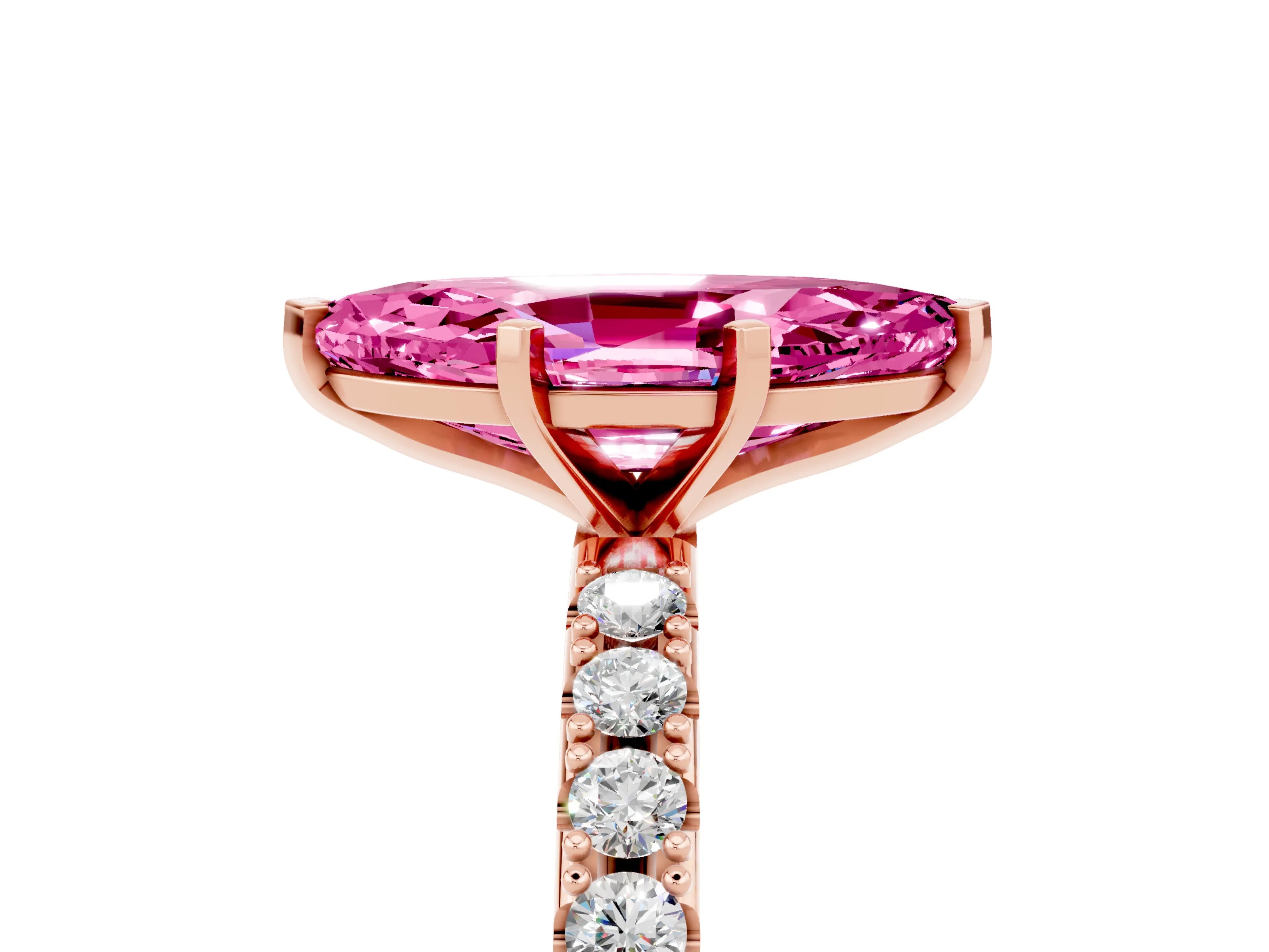Rose gold Marquise Cut Pink Sapphire Solitaire Pavé Band with Four-Prong Setting_29