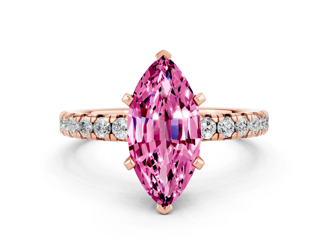 Rose gold Marquise Cut Pink Sapphire Solitaire Pavé Engagement Ring with Round Band and Prong Setting_67
