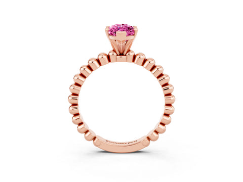 Rose gold Marquise Cut Pink Sapphire Solitaire Ring with Beaded Band and Prong Setting_3