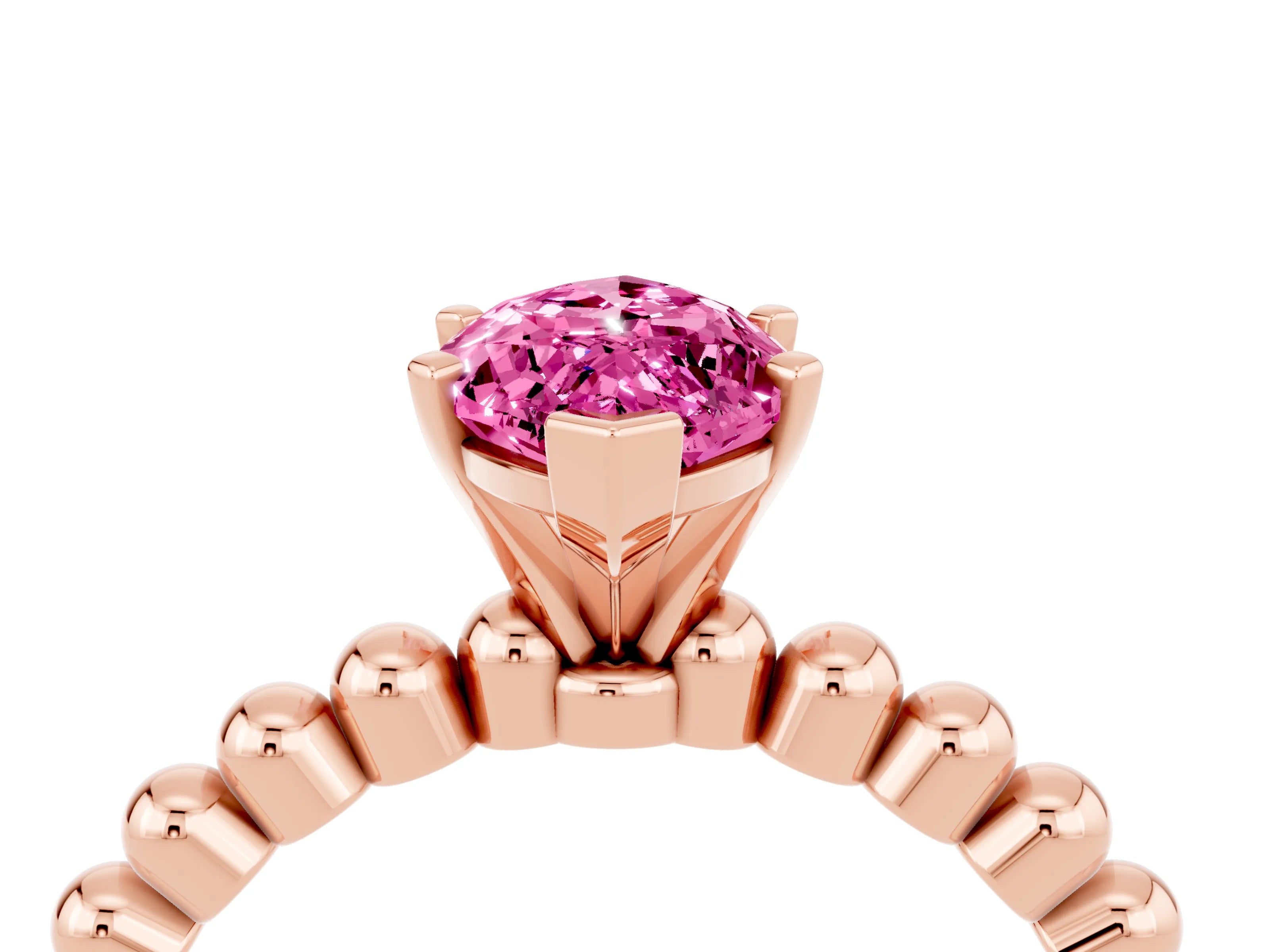 Rose gold Marquise Cut Pink Sapphire Solitaire Ring with Beaded Band and Prong Setting_4
