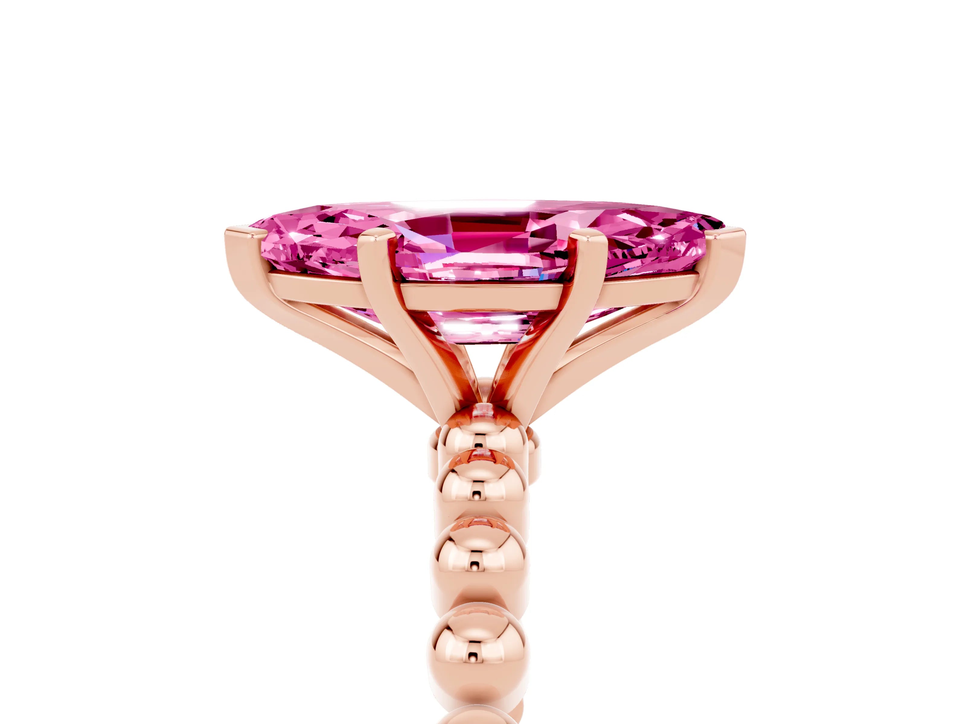 Rose gold Marquise Cut Pink Sapphire Solitaire Ring with Beaded Band and Prong Setting_5
