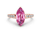 Rose gold Marquise Cut Pink Sapphire Solitaire Ring with Cathedral Setting and Pavé Band_24