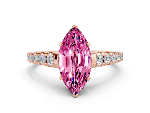 Rose gold Marquise Cut Pink Sapphire Solitaire Ring with Cathedral Setting and Pavé Band_24