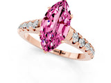 Rose gold Marquise Cut Pink Sapphire Solitaire Ring with Cathedral Setting and Pavé Band_25