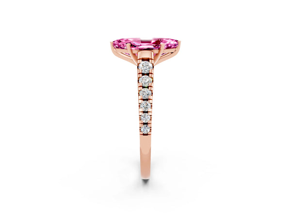 Rose gold Marquise Cut Pink Sapphire Cathedral Solitaire Ring with Round  Pavé Band