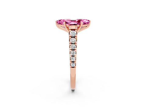 Rose gold Marquise Cut Pink Sapphire Solitaire Ring with Cathedral Setting and Pavé Band_26