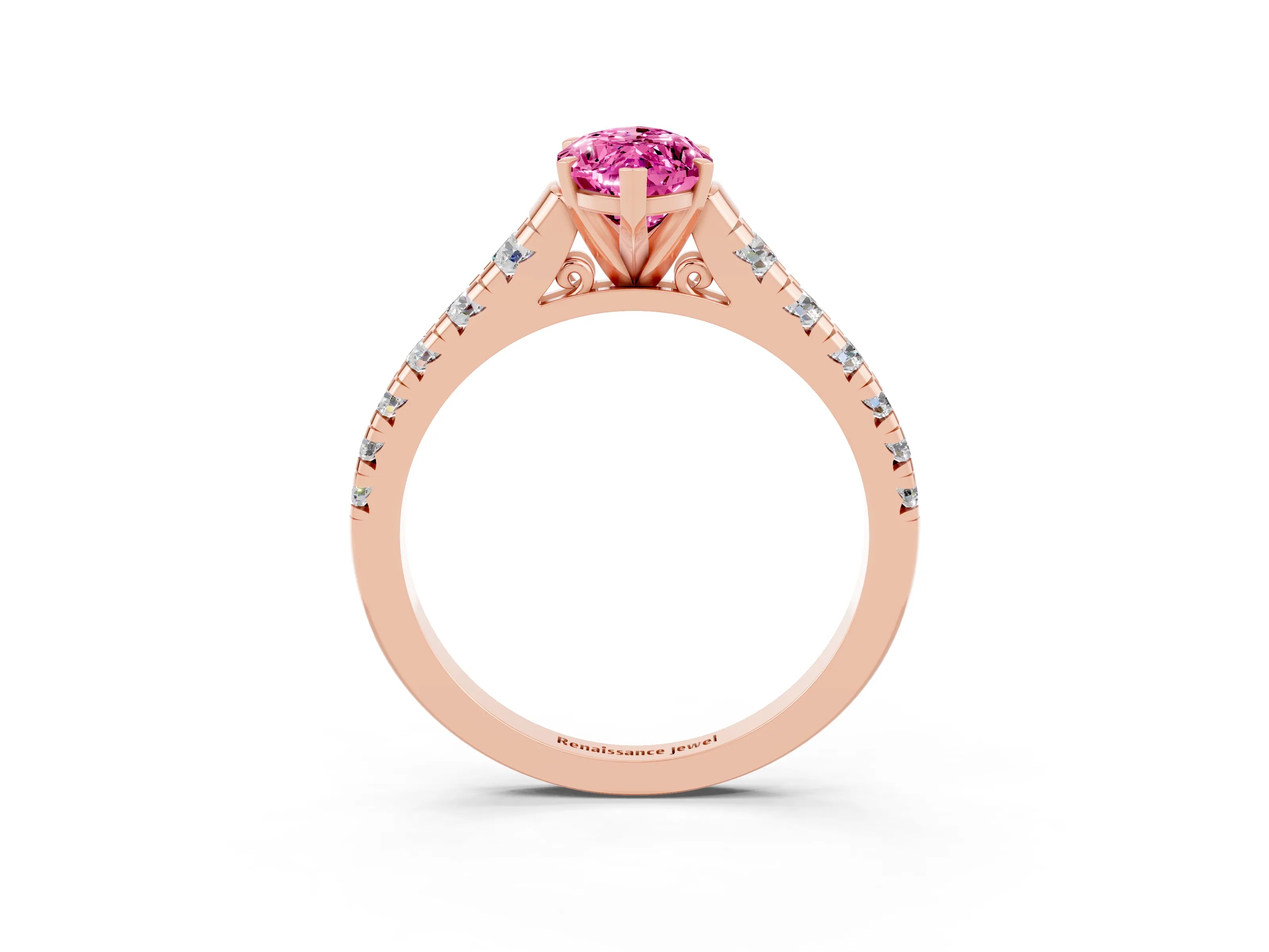 Rose gold Marquise Cut Pink Sapphire Solitaire Ring with Cathedral Setting and Pavé Band_27