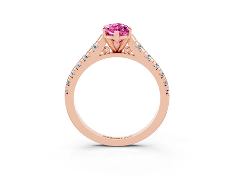 Rose gold Marquise Cut Pink Sapphire Solitaire Ring with Cathedral Setting and Pavé Band_27