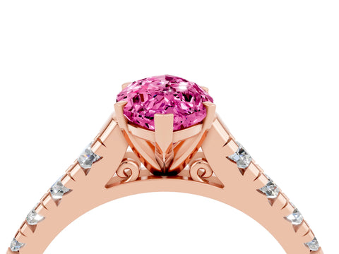 Rose gold Marquise Cut Pink Sapphire Solitaire Ring with Cathedral Setting and Pavé Band_28