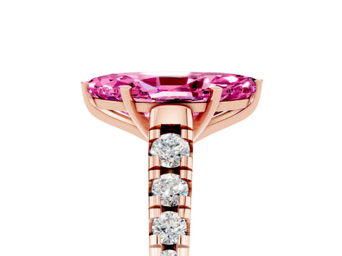 Rose gold Marquise Cut Pink Sapphire Solitaire Ring with Cathedral Setting and Pavé Band_29
