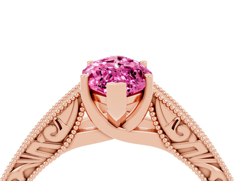 Rose gold Marquise Cut Pink Sapphire Solitaire Ring with Engraved Band and Four-Prong Setting_4