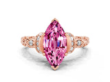 Rose gold Marquise Cut Pink Sapphire Solitaire Ring with Filigree Band and Four-Prong Setting_48