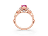Rose gold Marquise Cut Pink Sapphire Solitaire Ring with Filigree Band and Four-Prong Setting_51