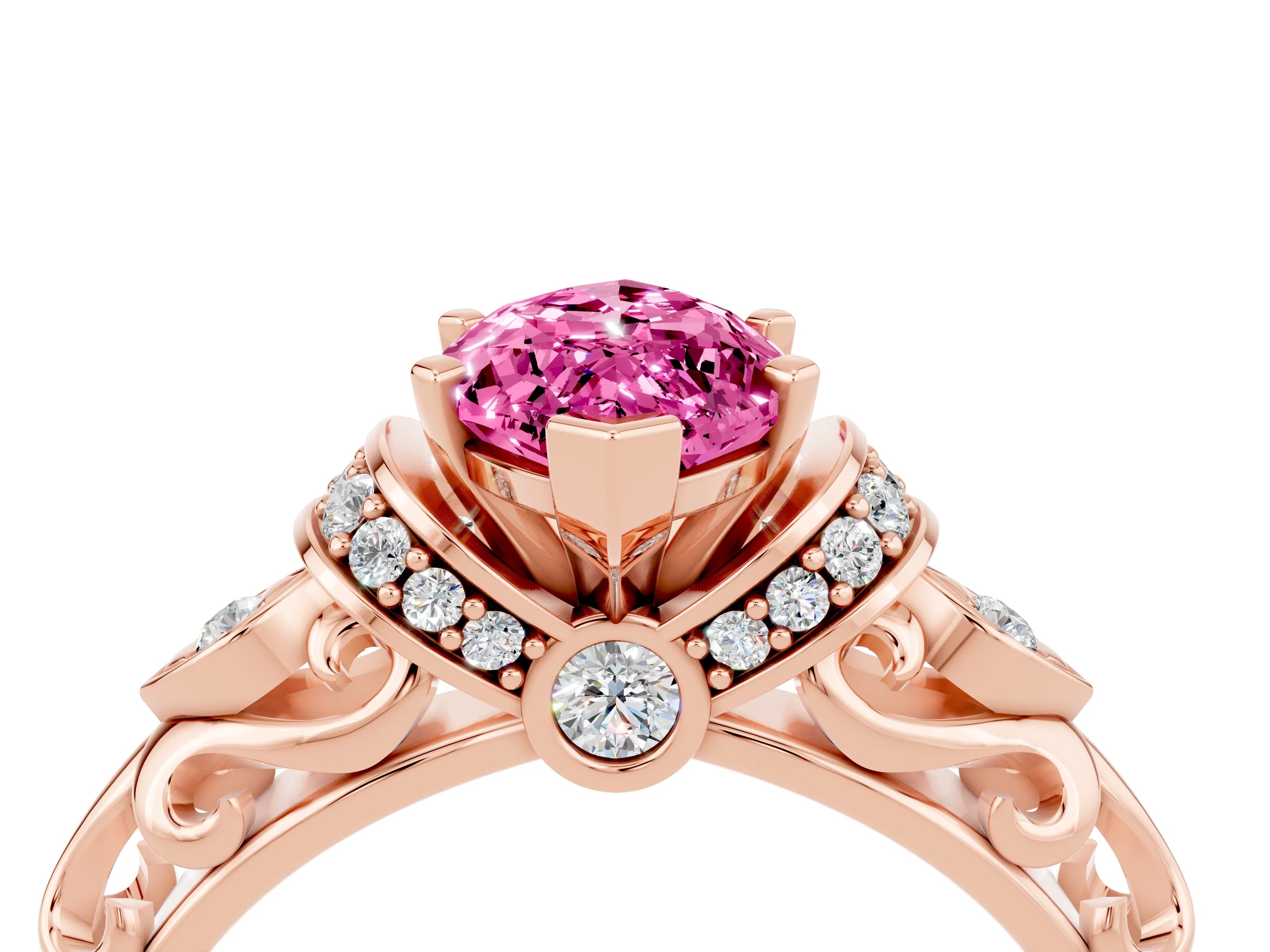 Rose gold Marquise Cut Pink Sapphire Solitaire Ring with Filigree Band and Four-Prong Setting_52
