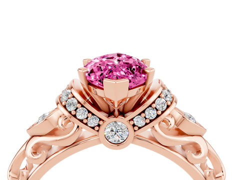 Rose gold Marquise Cut Pink Sapphire Solitaire Ring with Filigree Band and Four-Prong Setting_52