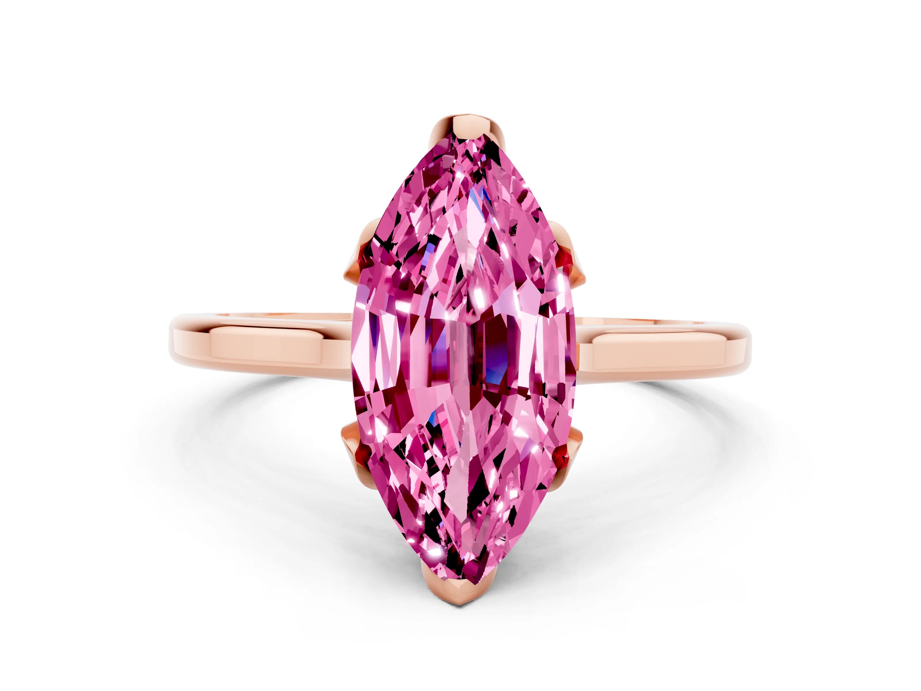 Rose gold Marquise Cut Pink Sapphire Solitaire Ring with Flower Prong Setting and Classic Band_12