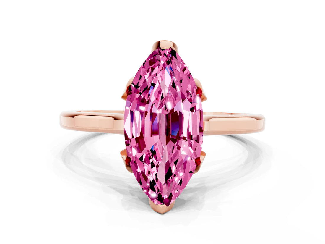 Rose gold Marquise Cut Pink Sapphire Solitaire Ring with Flower Prong Setting and Classic Band_12
