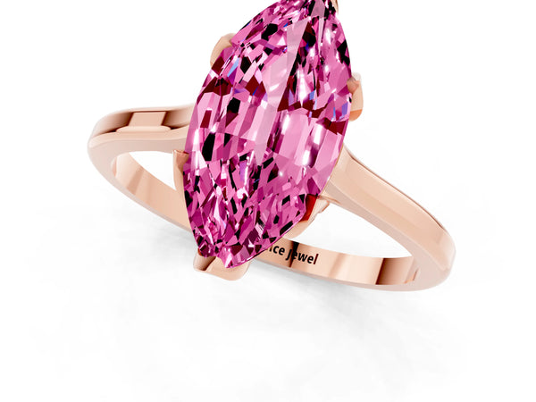 Rose gold Marquise Cut Pink Sapphire Solitaire Ring with Flower Prong Setting and Classic Band