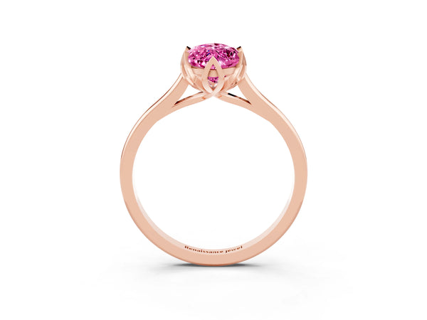 Rose gold Marquise Cut Pink Sapphire Solitaire Ring with Flower Prong Setting and Classic Band