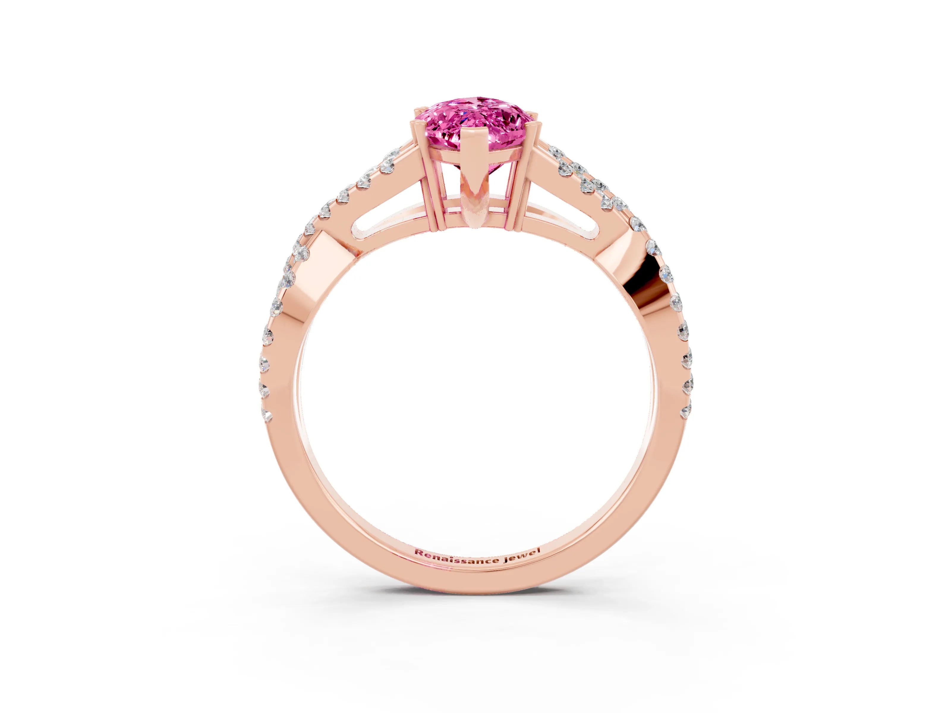 Rose gold Marquise Cut Pink Sapphire Solitaire Ring with Four-Prong Setting and Twisted Pavé Band_15