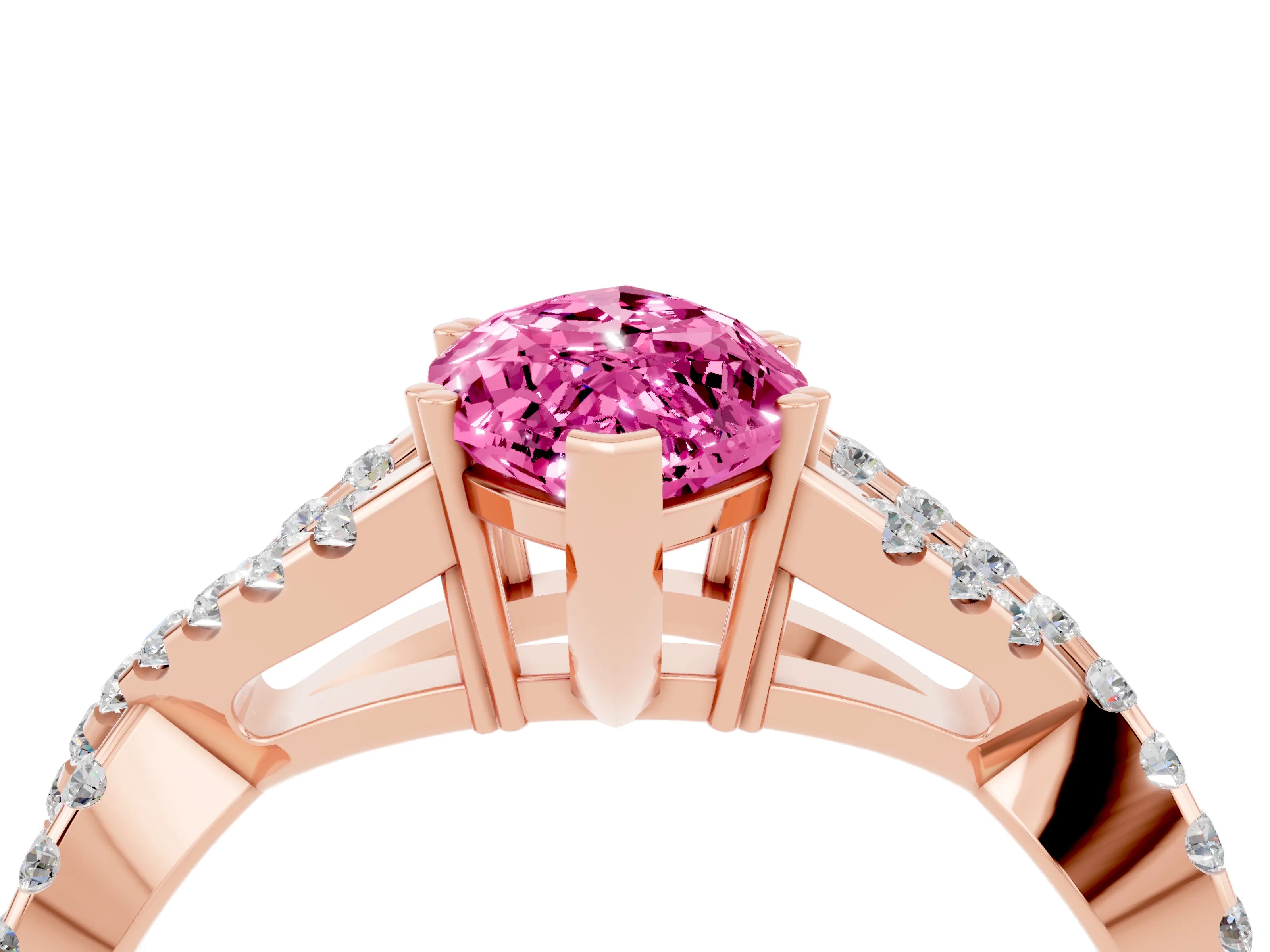 Rose gold Marquise Cut Pink Sapphire Solitaire Ring with Four-Prong Setting and Twisted Pavé Band_16
