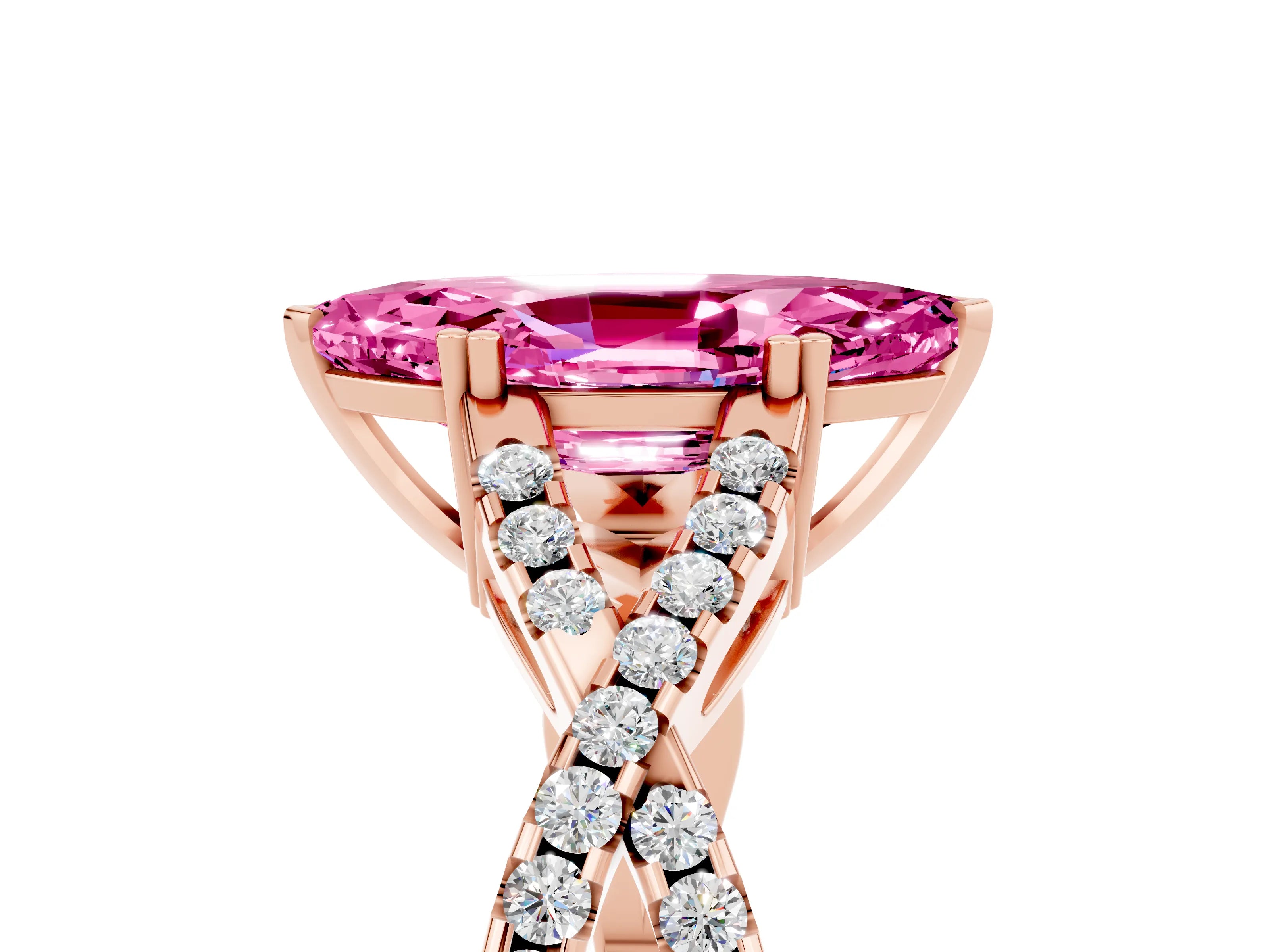 Rose gold Marquise Cut Pink Sapphire Solitaire Ring with Four-Prong Setting and Twisted Pavé Band_17