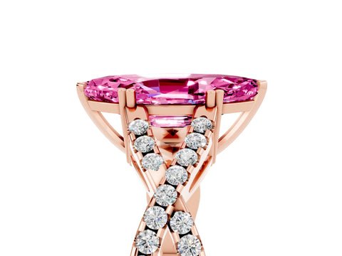 Rose gold Marquise Cut Pink Sapphire Solitaire Ring with Four-Prong Setting and Twisted Pavé Band_17