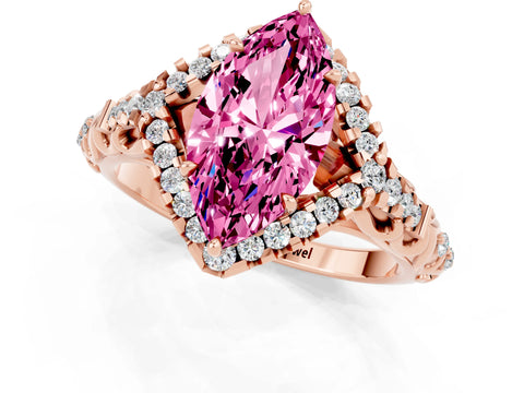 Rose gold Marquise Cut Pink Sapphire Solitaire Ring with Hidden Halo and Pavé Band_13