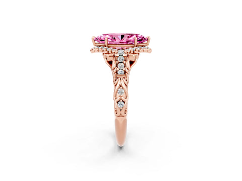 Rose gold Marquise Cut Pink Sapphire Solitaire Ring with Hidden Halo and Pavé Band_14