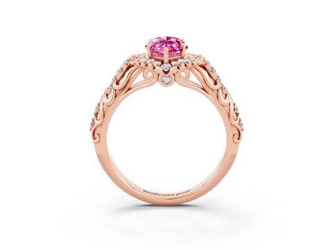 Rose gold Marquise Cut Pink Sapphire Solitaire Ring with Hidden Halo and Pavé Band_15