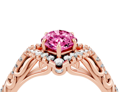 Rose gold Marquise Cut Pink Sapphire Solitaire Ring with Hidden Halo and Pavé Band_16