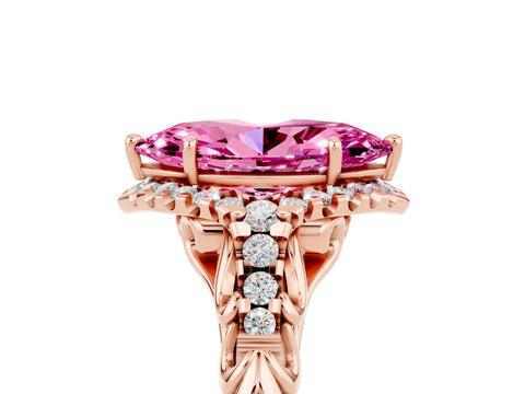 Rose gold Marquise Cut Pink Sapphire Solitaire Ring with Hidden Halo and Pavé Band_17