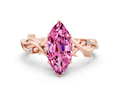 Rose gold Marquise Cut Pink Sapphire Solitaire Ring with Milgrain Pavé Band and Four-Prong Setting_12