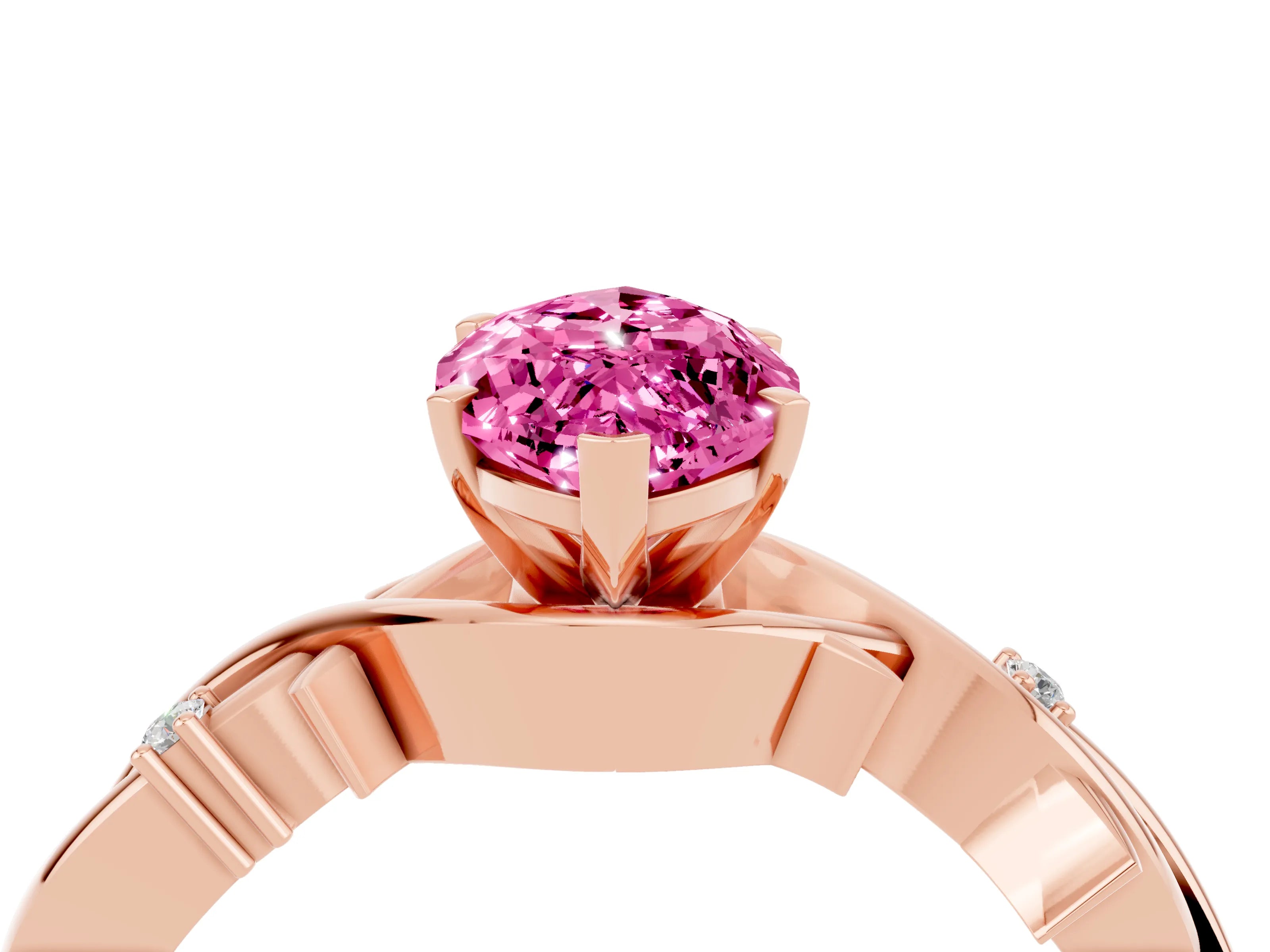 Rose gold Marquise Cut Pink Sapphire Solitaire Ring with Milgrain Pavé Band and Four-Prong Setting_16