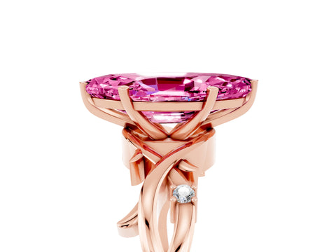 Rose gold Marquise Cut Pink Sapphire Solitaire Ring with Milgrain Pavé Band and Four-Prong Setting_17