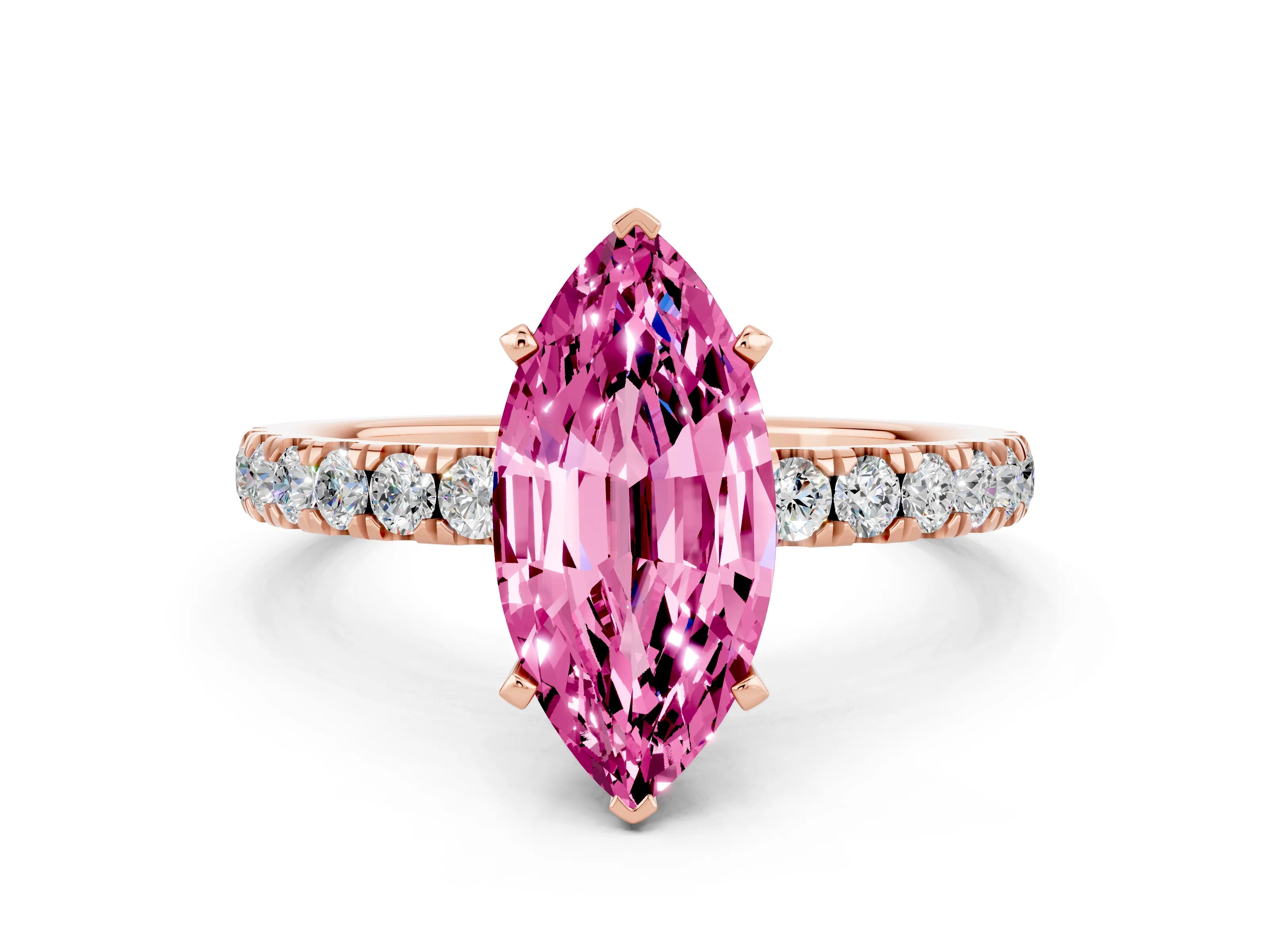 Rose gold Marquise Cut Pink Sapphire Solitaire Ring with Pavé Accents and Four-Prong Setting_24