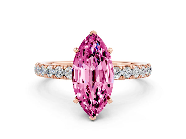 Rose gold Marquise Cut Pink Sapphire Solitaire Ring with Pavé Accents and Four-Prong Setting