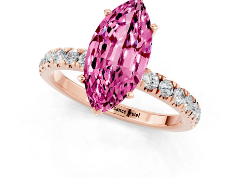 Rose gold Marquise Cut Pink Sapphire Solitaire Ring with Pavé Accents and Four-Prong Setting_25