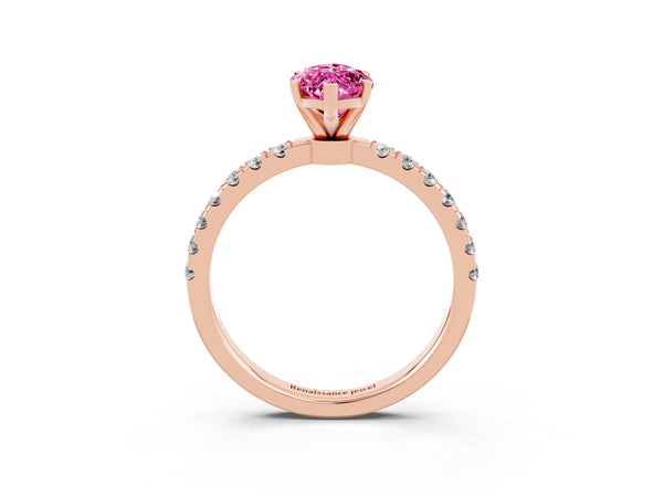 Rose gold Marquise Cut Pink Sapphire Solitaire Ring with Pavé Accents and Four-Prong Setting