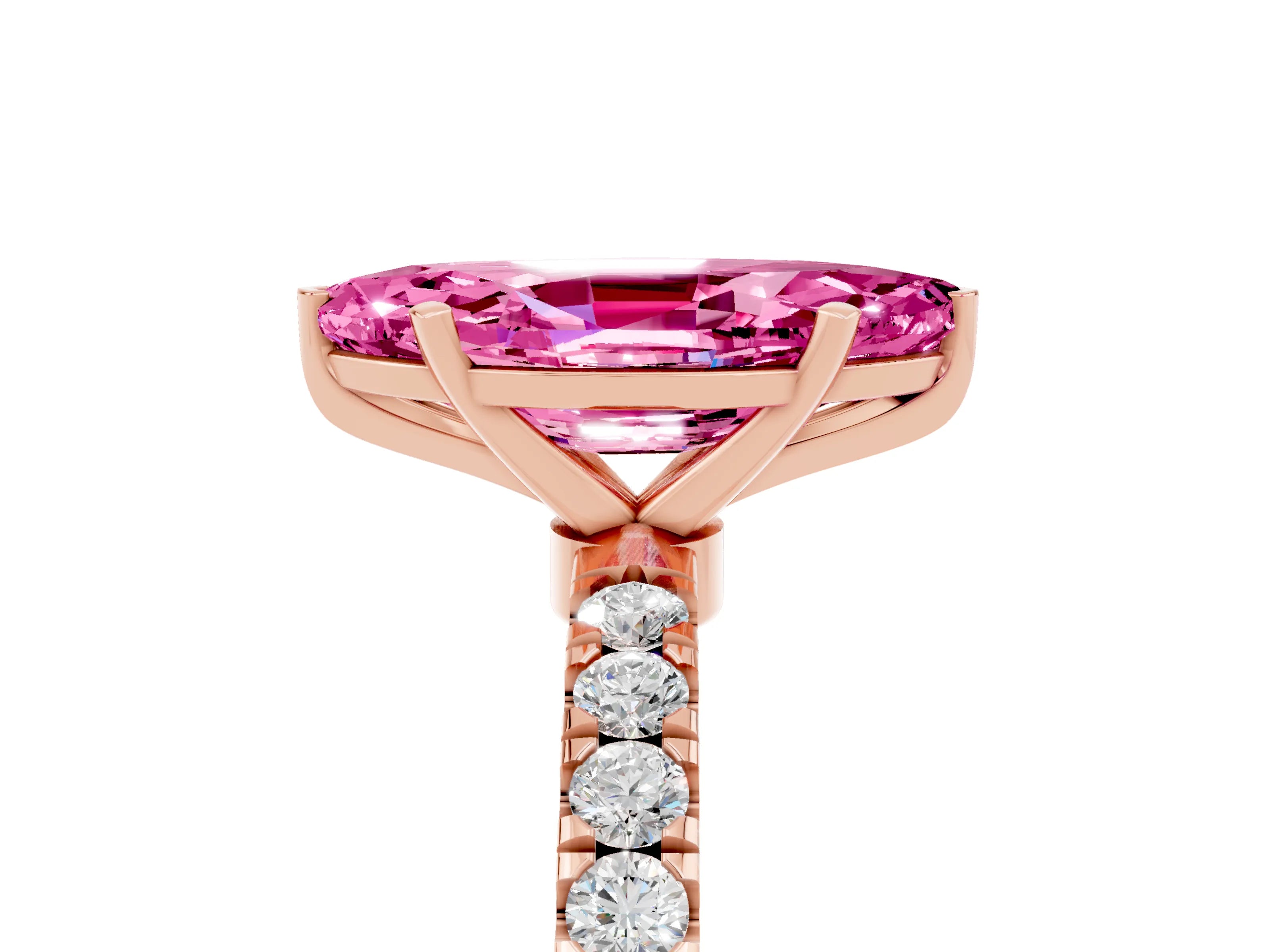 Rose gold Marquise Cut Pink Sapphire Solitaire Ring with Pavé Accents and Four-Prong Setting_29