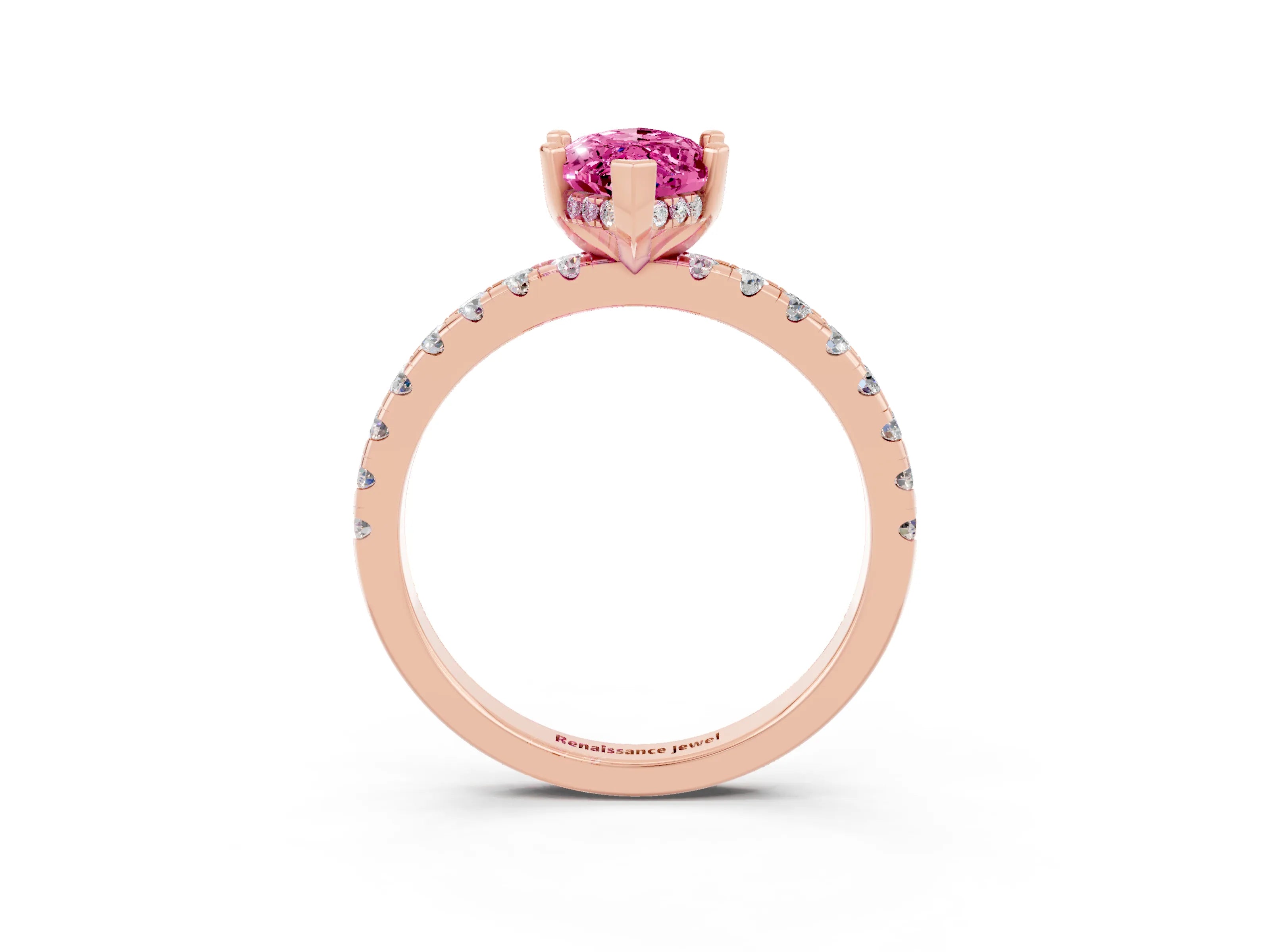 Rose gold Marquise Cut Pink Sapphire Solitaire Ring with Pavé Band and Four-Prong Setting_63