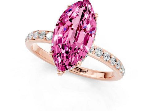 Rose gold Marquise Cut Pink Sapphire Solitaire Ring with Pavé Band and Hidden Halo_13