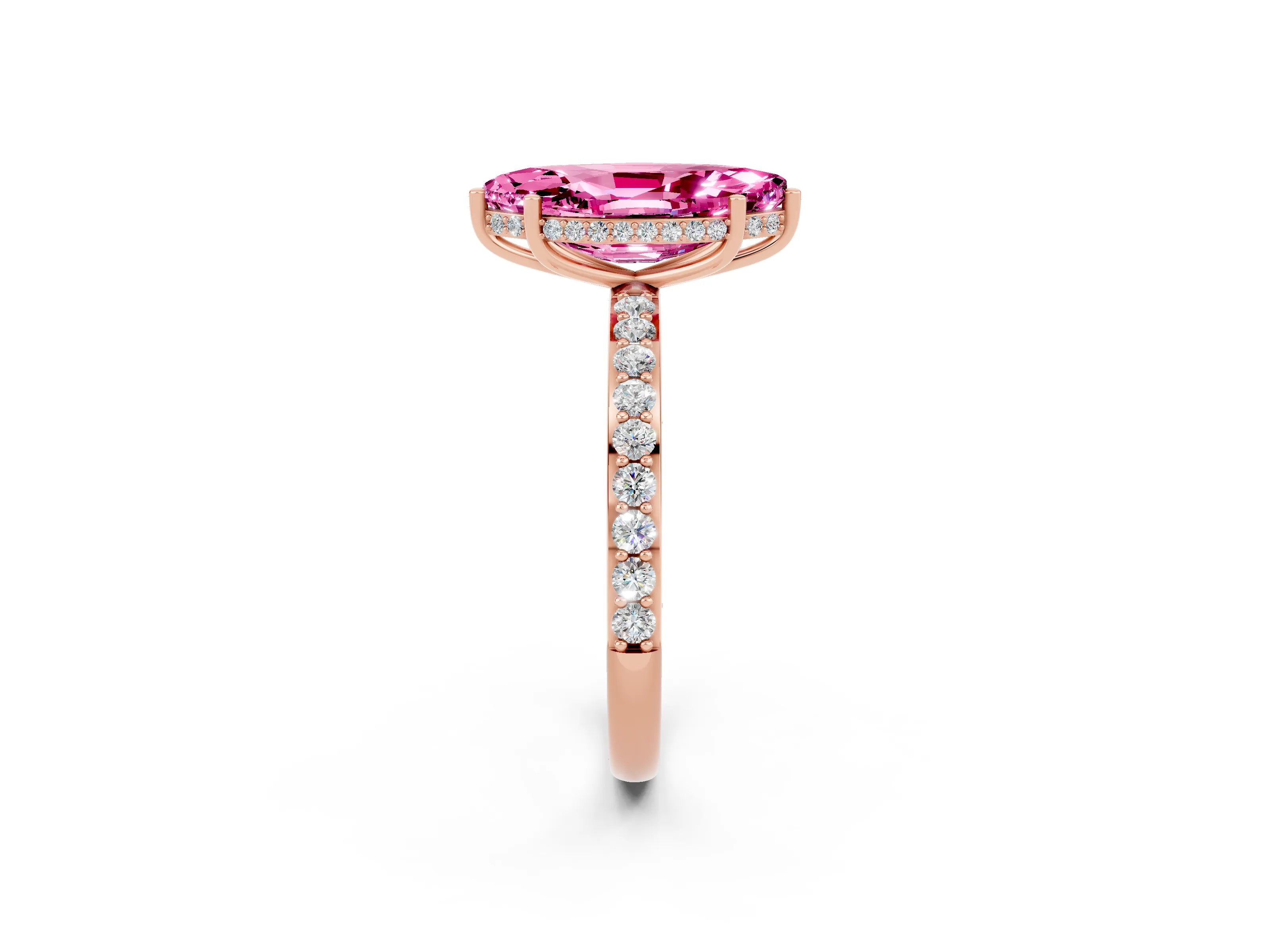 Rose gold Marquise Cut Pink Sapphire Solitaire Ring with Pavé Band and Hidden Halo_14