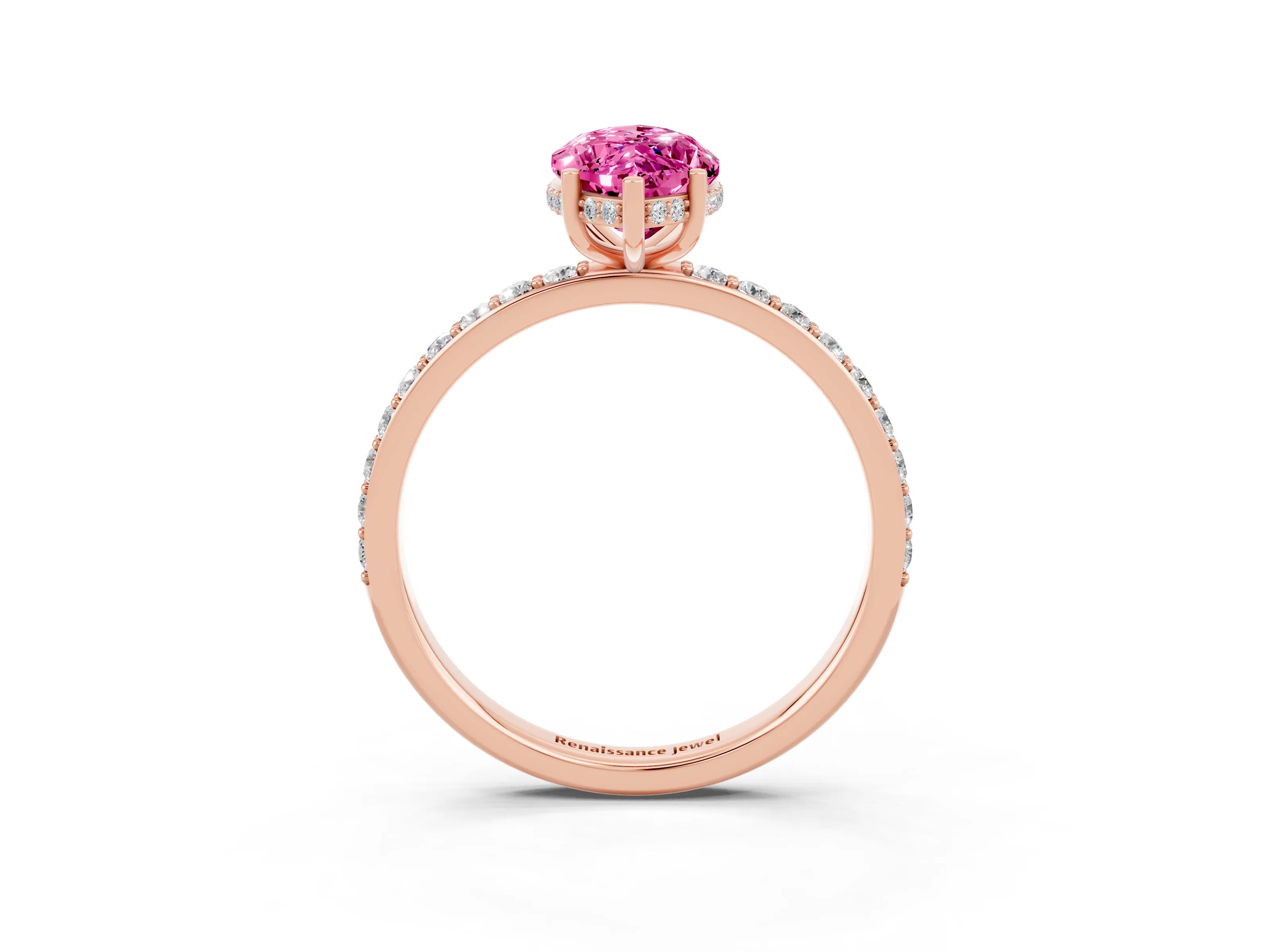 Rose gold Marquise Cut Pink Sapphire Solitaire Ring with Pavé Band and Hidden Halo_15