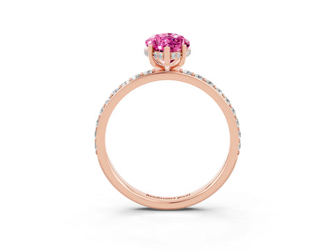 Rose gold Marquise Cut Pink Sapphire Solitaire Ring with Pavé Band and Hidden Halo_15