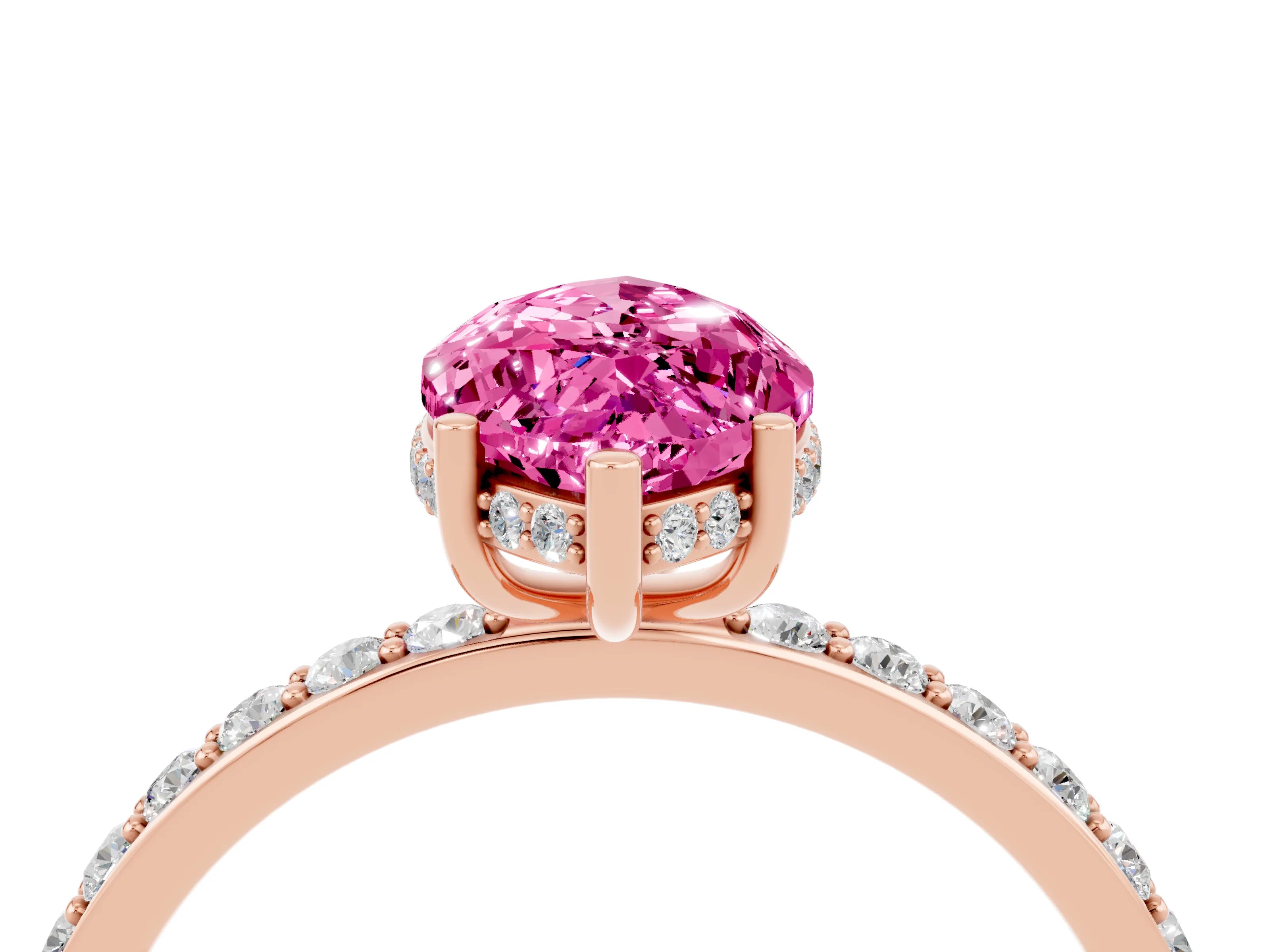 Rose gold Marquise Cut Pink Sapphire Solitaire Ring with Pavé Band and Hidden Halo_16