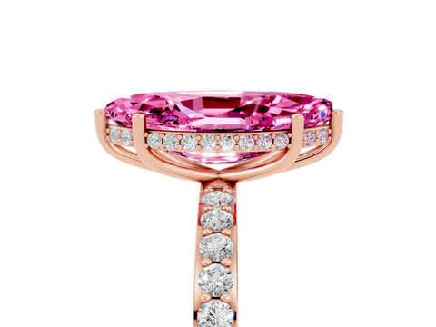 Rose gold Marquise Cut Pink Sapphire Solitaire Ring with Pavé Band and Hidden Halo_17