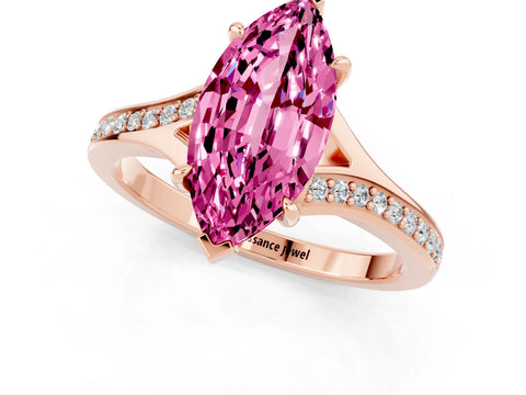 Rose gold Marquise Cut Pink Sapphire Solitaire Ring with Pavé Band and Prong Setting_13