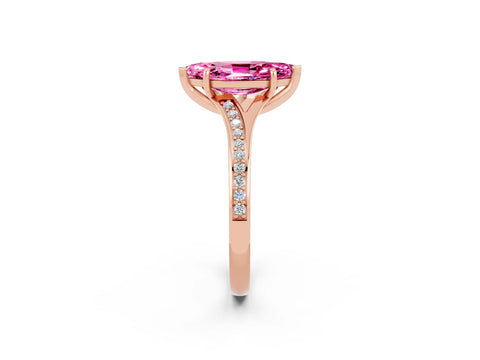 Rose gold Marquise Cut Pink Sapphire Solitaire Ring with Pavé Band and Prong Setting_14